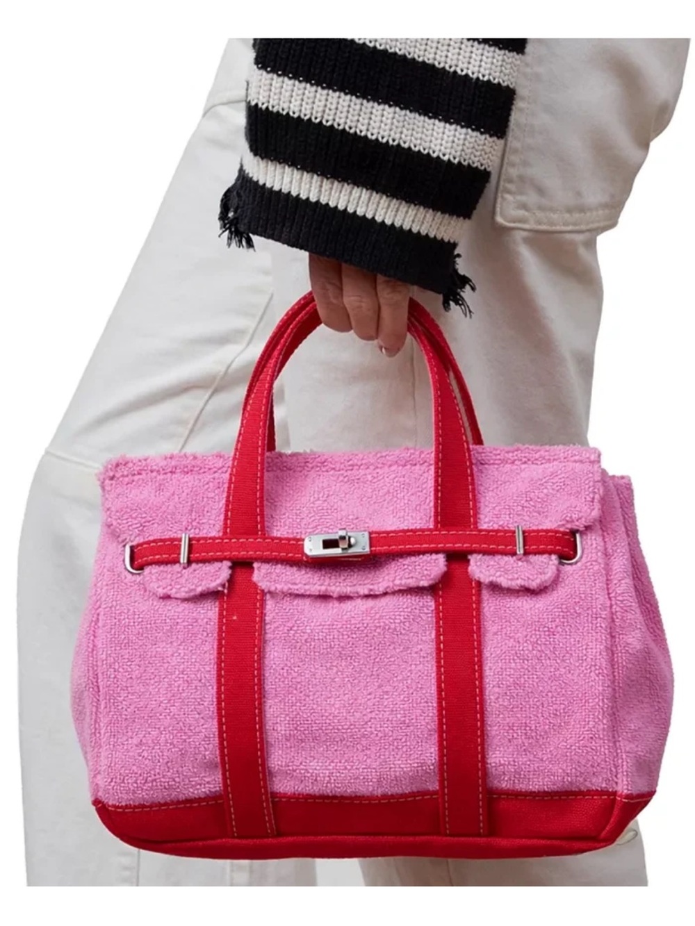 NEW! SUNWIN Madaket Terry Cloth Tote Bag Bubblegum Pink/Red